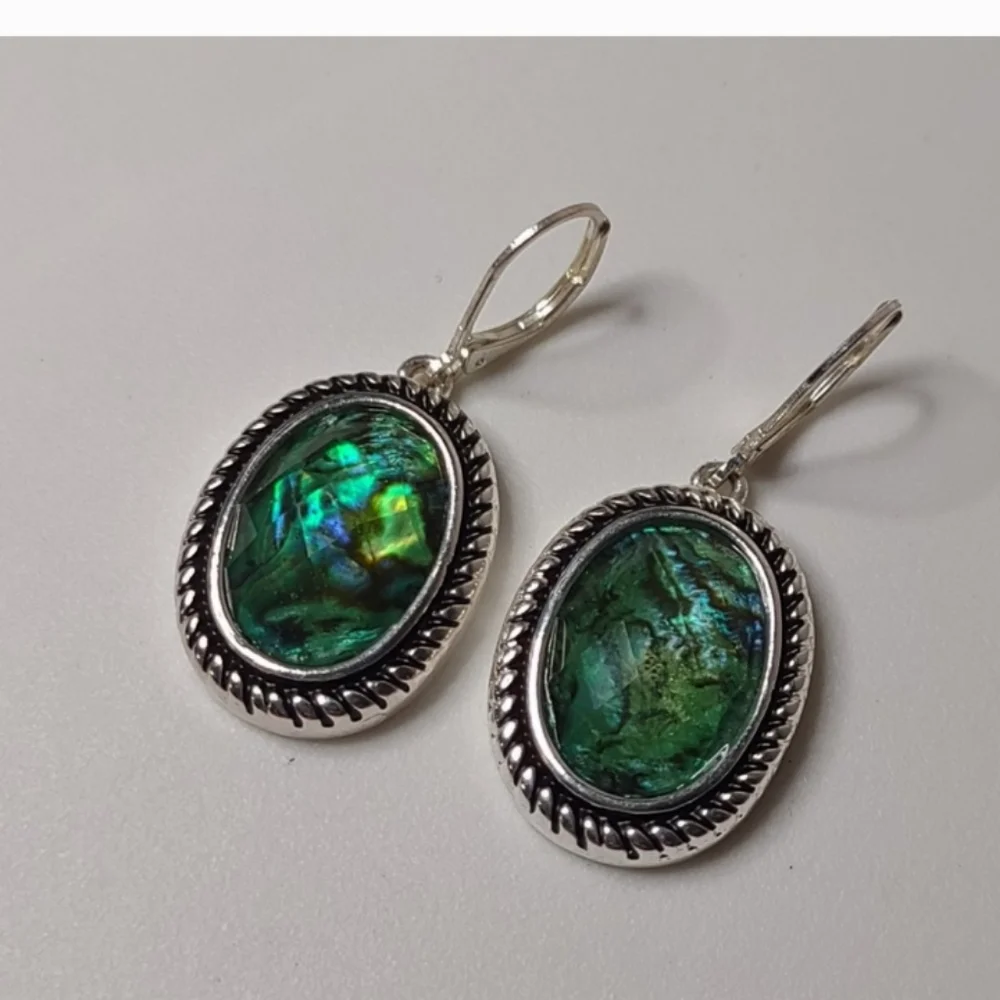 Napier Vintage Chunky Oval Drop Mother Pearl Silver Rope Earrings New